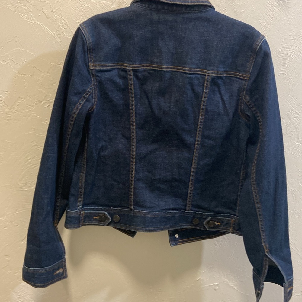 Talbots dark Jean jacket with ruffles. - Picture 2 of 4